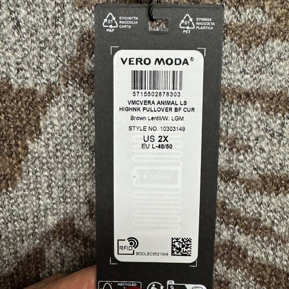 NWT Vero Moda Womens Animal Print Brown Lentil Pullover Sweater US 2X L-48/50 Hi - Picture 5 of 7